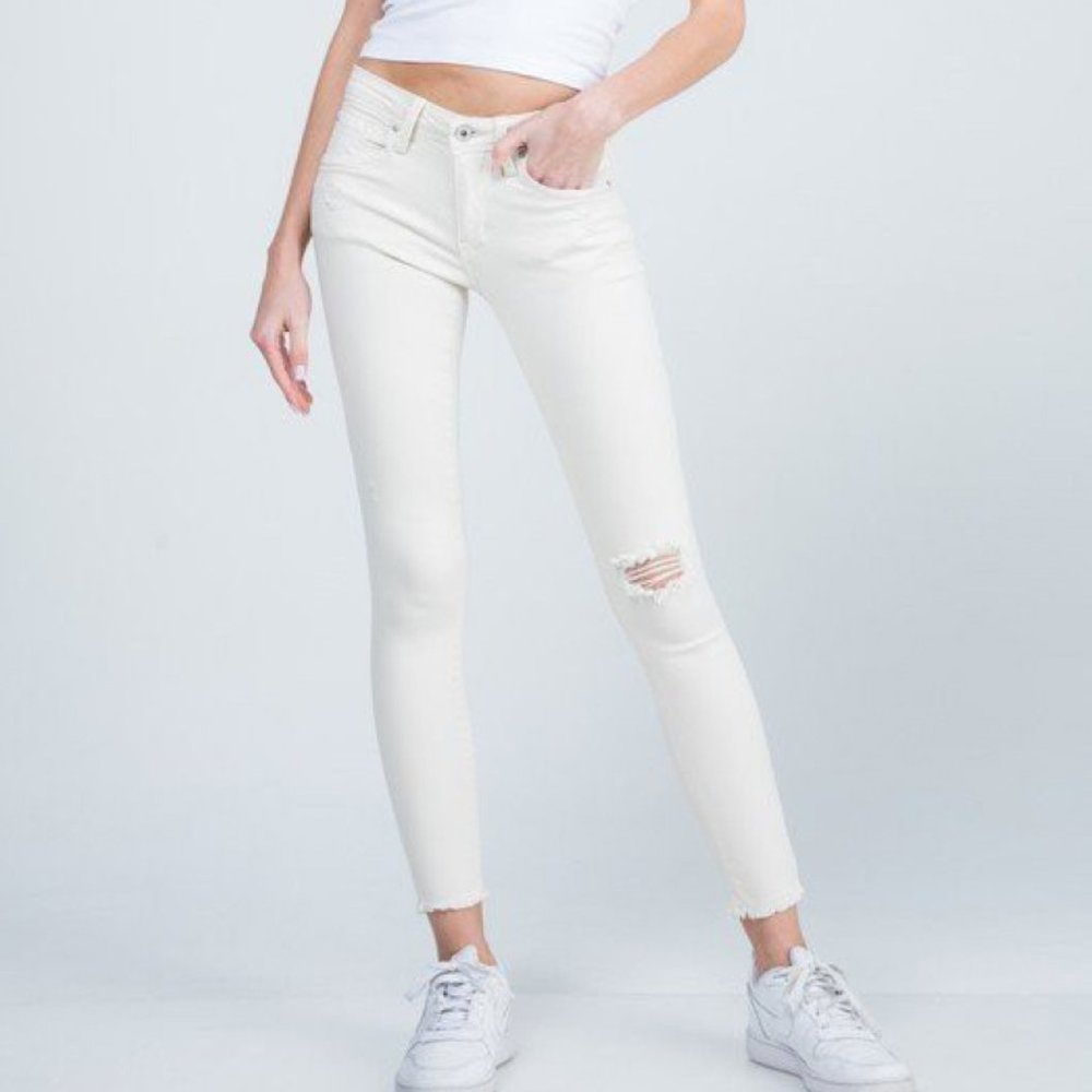 Special A Distressed Ankle Beige Skinny Jeans